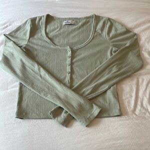 Hollister Sage Green Ribbed Long Sleeve Top